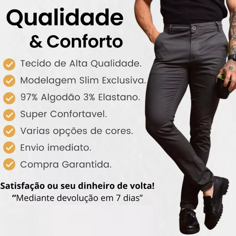 Calça Alfaiataria Sarja Sport Fino - Compre 1 Leve 2