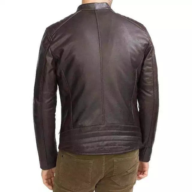 Jaqueta Masculina de Couro Legítimo Slim Diagonal