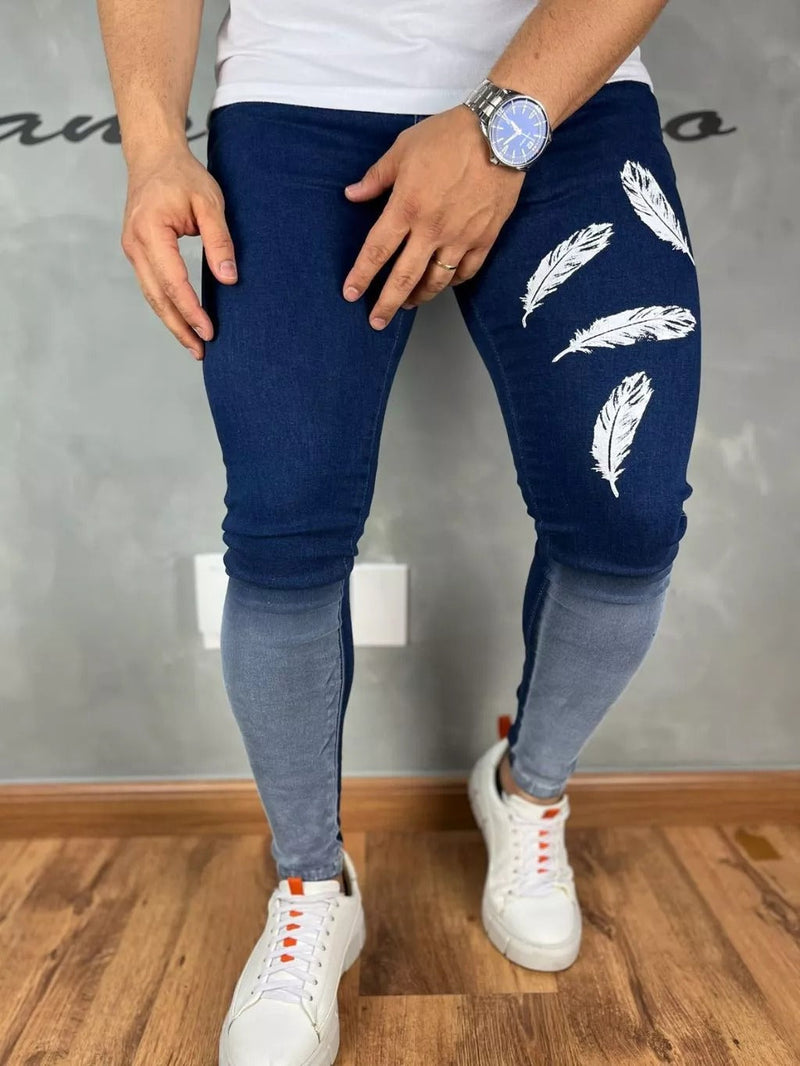 Calça Jeans Masculina 03%Elastano com Detalhes Estampado