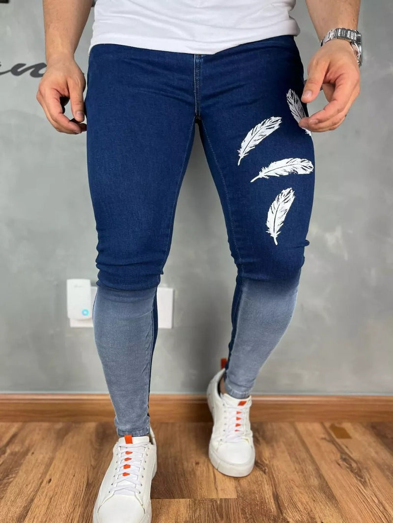 Calça Jeans Masculina 03%Elastano com Detalhes Estampado