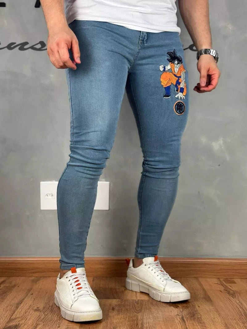 Calça Masculina Jeans Bordado 4k Goku